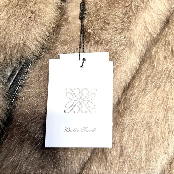 Belle Fare Asymetrical Fox Fur Poncho with Leather Inserts NWT - Picture 5 of 11